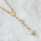 Miraculous Virgin Rosary 6.6gr / 45cm / 3mm-4mm Beads Diamond Cut Christ Cross with Pointed Polished 18K Yellow Gold *
