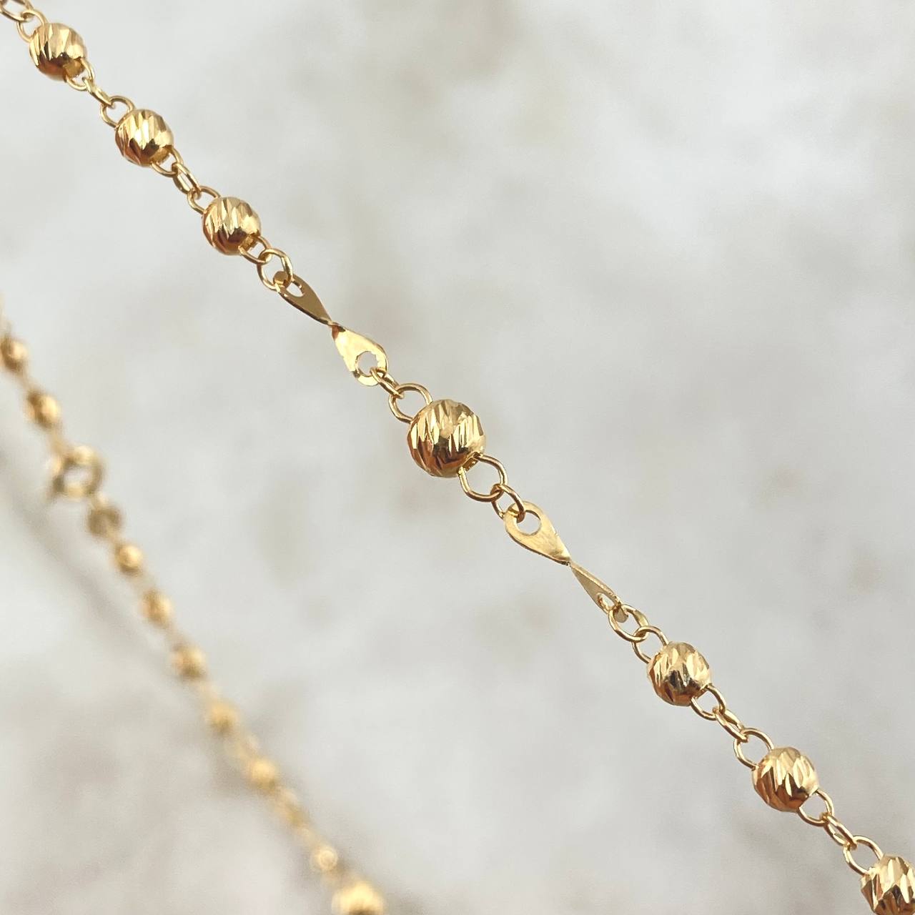 Miraculous Virgin Rosary 6.6gr / 45cm / 3mm-4mm Beads Diamond Cut Christ Cross with Pointed Polished 18K Yellow Gold *