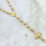 Miraculous Virgin Rosary 24.3gr / 65cm / 6mm-7mm Beads Diamond Cut Filigree Christ Cross 18K Yellow Gold