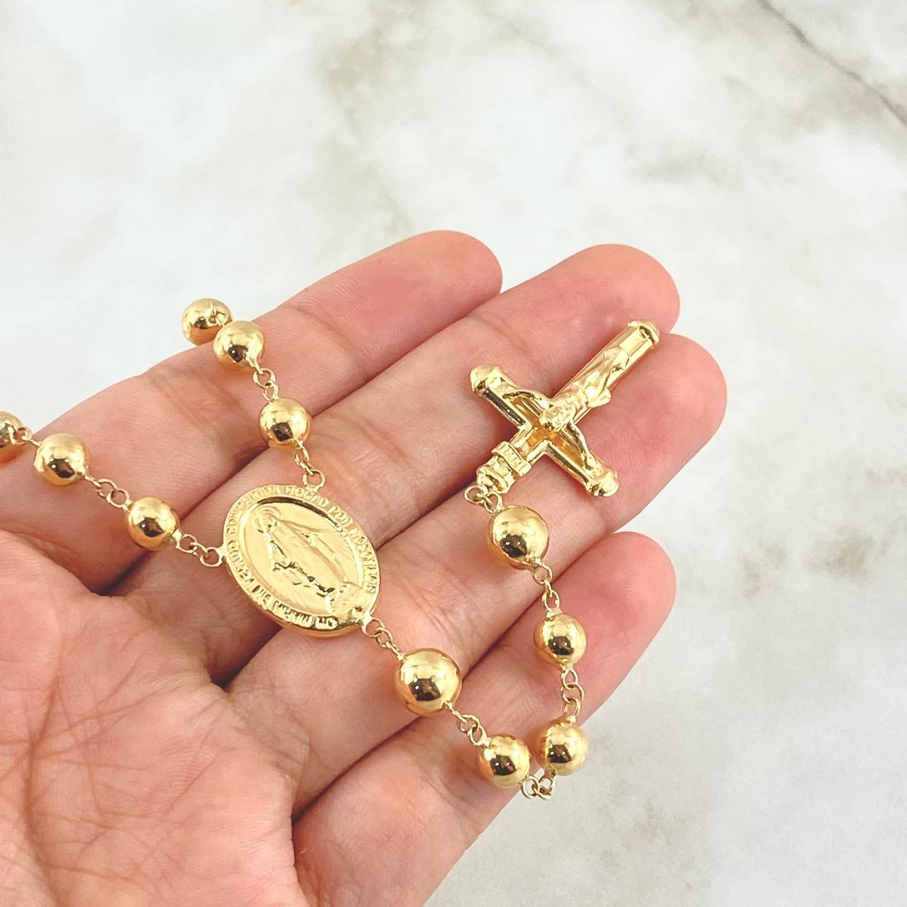 Miraculous Virgin Rosary 17.2gr / 60cm / 6mm-7mm Cross Christ INRI 18K Yellow Gold *