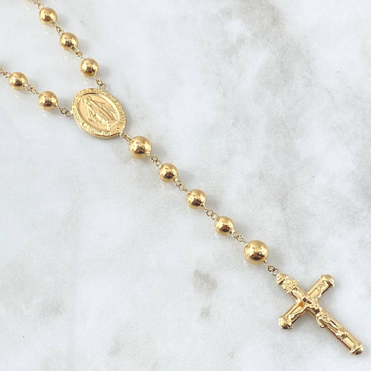 Miraculous Virgin Rosary 17.2gr / 60cm / 6mm-7mm Cross Christ INRI 18K Yellow Gold *