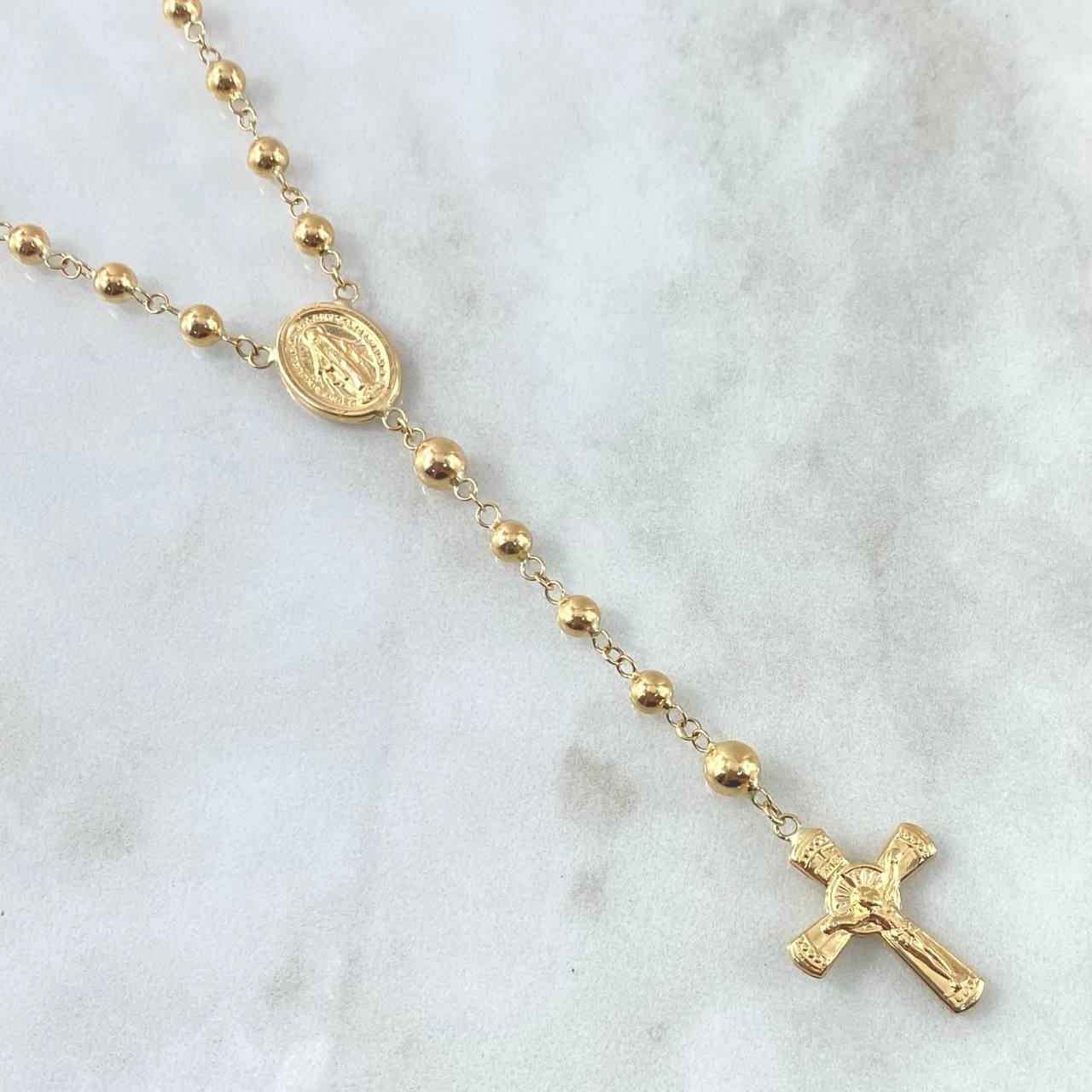 Miraculous Virgin Rosary 9.6gr / 55cm / 4mm-5mm Christ Cross Beveled Edges 18K Yellow Gold ©
