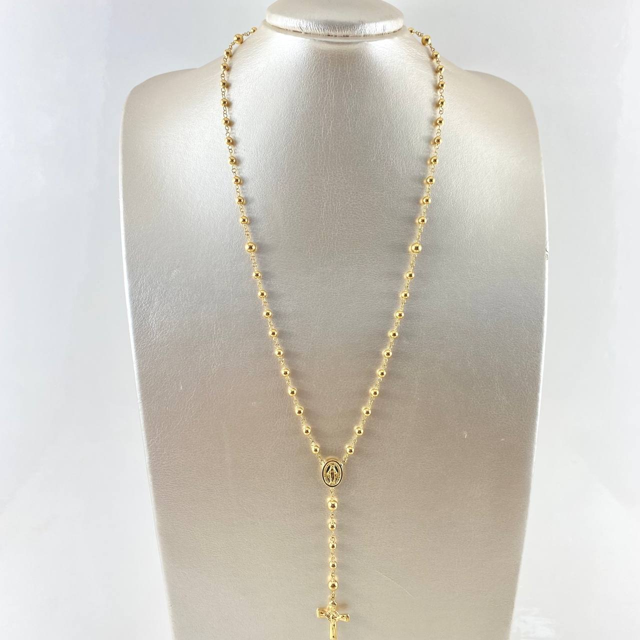 Miraculous Virgin Rosary 9.6gr / 55cm / 4mm-5mm Christ Cross Beveled Edges 18K Yellow Gold ©