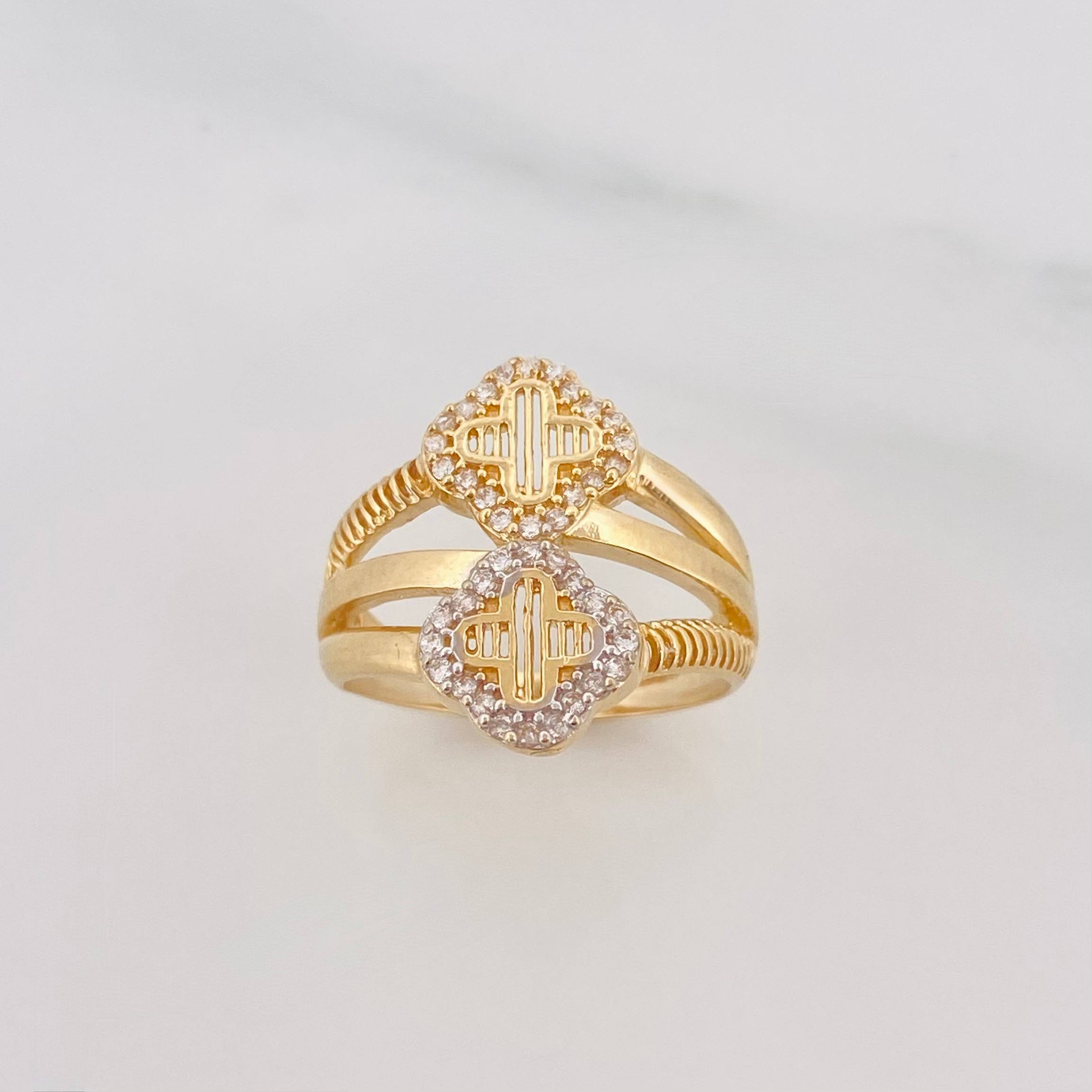 Anillo Trebol Cruces 4.45g / T6 1/2 Dos Oros Amarillo Blanco 18K