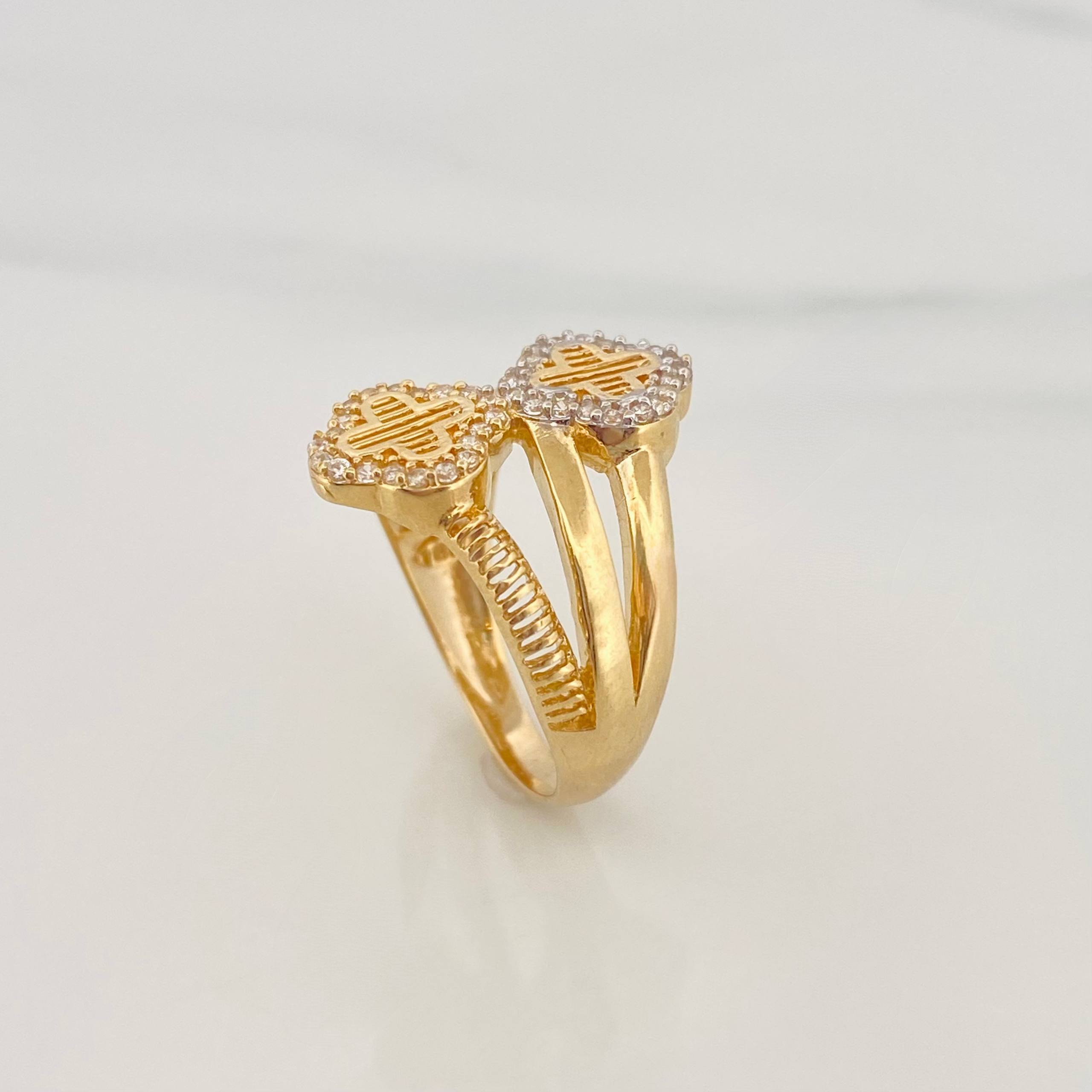 Anillo Trebol Cruces 4.45g / T6 1/2 Dos Oros Amarillo Blanco 18K
