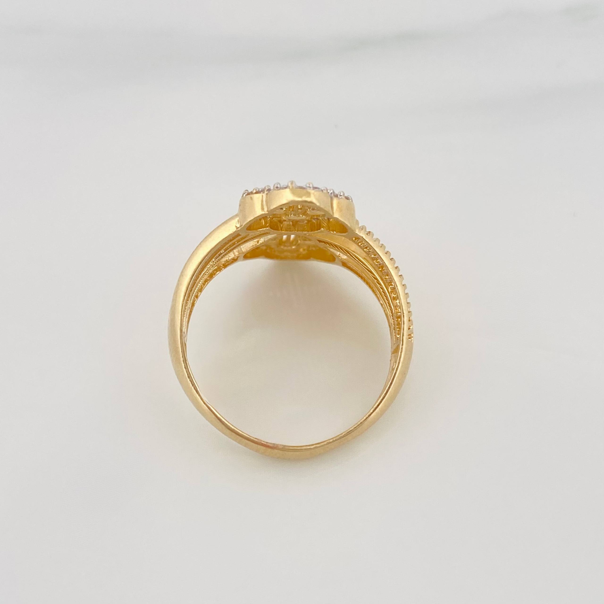 Anillo Trebol Cruces 4.45g / T6 1/2 Dos Oros Amarillo Blanco 18K