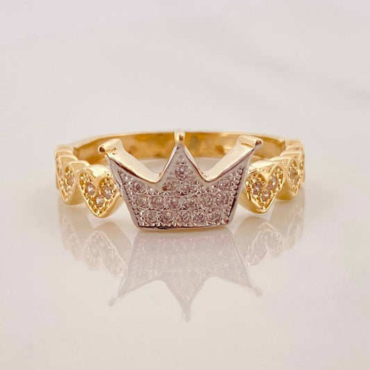 Crown Hearts Ring 2.9g / Size 7 Two-Tone Yellow White Gold 18K