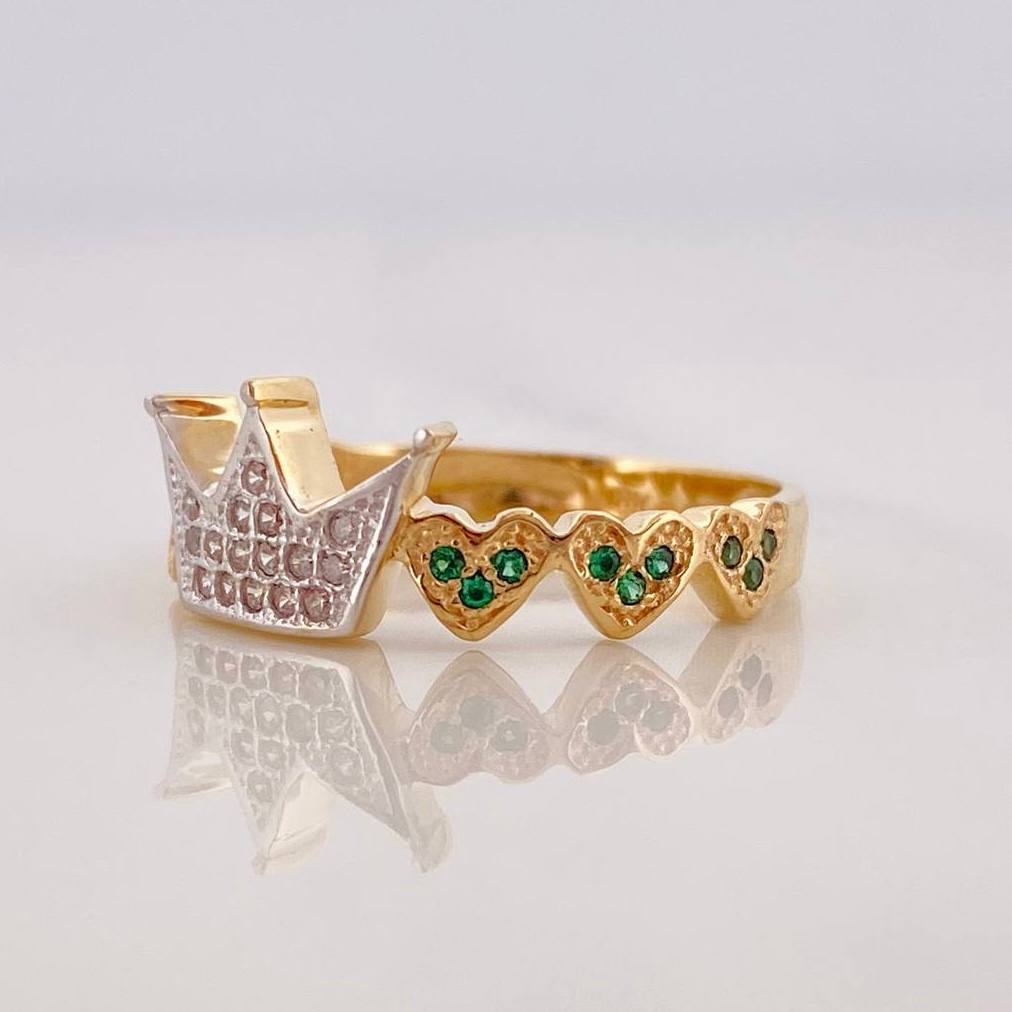 Anillo Corona Corazones 2.75g / T7 Dos Oros Amarillo Blanco 18K