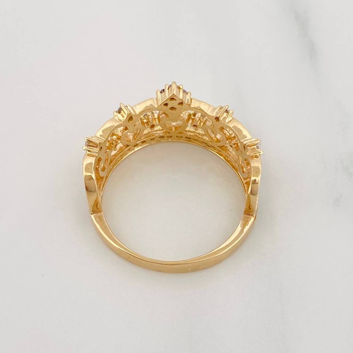 Anillo Corona Corazones 3.45g / T6 Oro Amarillo 18K