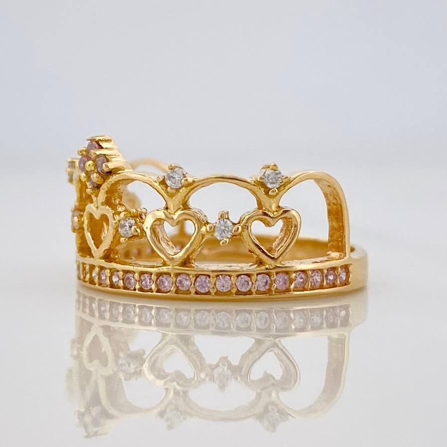 Anillo Corona Corazones 3.45g / T6 Oro Amarillo 18K