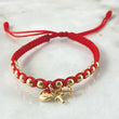 Red Bracelet Pendant Three Graces 1.65gr / 4mm Beads Polished 12 pcs 18K Yellow Gold ©