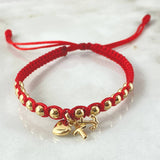 Red Bracelet Pendant Three Graces 1.65gr / 4mm Beads Polished 12 pcs 18K Yellow Gold ©