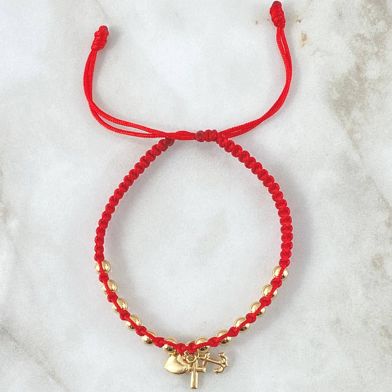 Red Bracelet Pendant Three Graces 1.65gr / 4mm Beads Polished 12 pcs 18K Yellow Gold ©