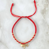 Red Bracelet Pendant Three Graces 1.65gr / 4mm Beads Polished 12 pcs 18K Yellow Gold ©