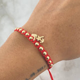 Red Bracelet Pendant Three Graces 1.65gr / 4mm Beads Polished 12 pcs 18K Yellow Gold ©