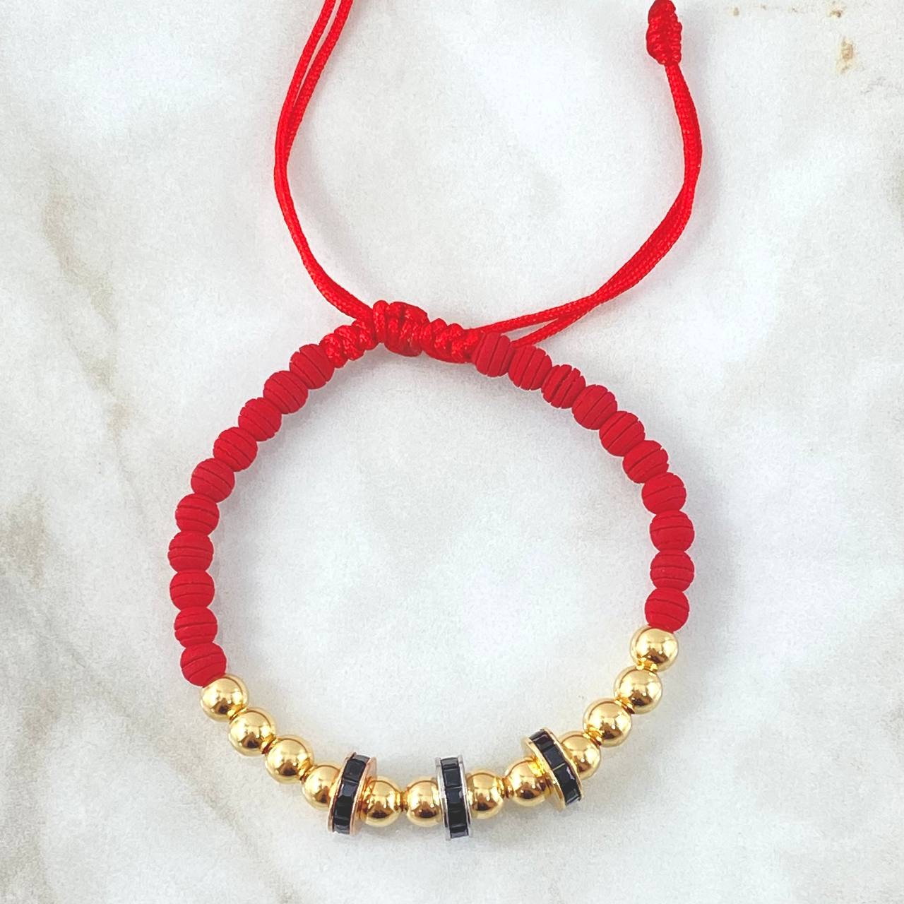 Red Bracelet Charm Wheel 4.55gr / 5mm Beads Polished 12 pcs Three 18K Golds ©