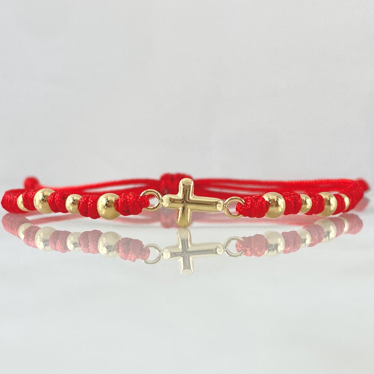 Red Bracelet Charm Cross Polished 0.85gr / 3mm-4mm Beads Polished 8 pcs 18K Yellow Gold *