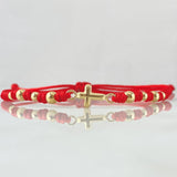 Red Bracelet Charm Cross Polished 0.85gr / 3mm-4mm Beads Polished 8 pcs 18K Yellow Gold *