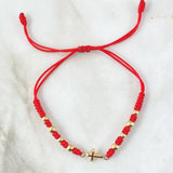Red Bracelet Charm Cross Polished 0.85gr / 3mm-4mm Beads Polished 8 pcs 18K Yellow Gold *