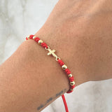 Red Bracelet Charm Cross Polished 0.85gr / 3mm-4mm Beads Polished 8 pcs 18K Yellow Gold *