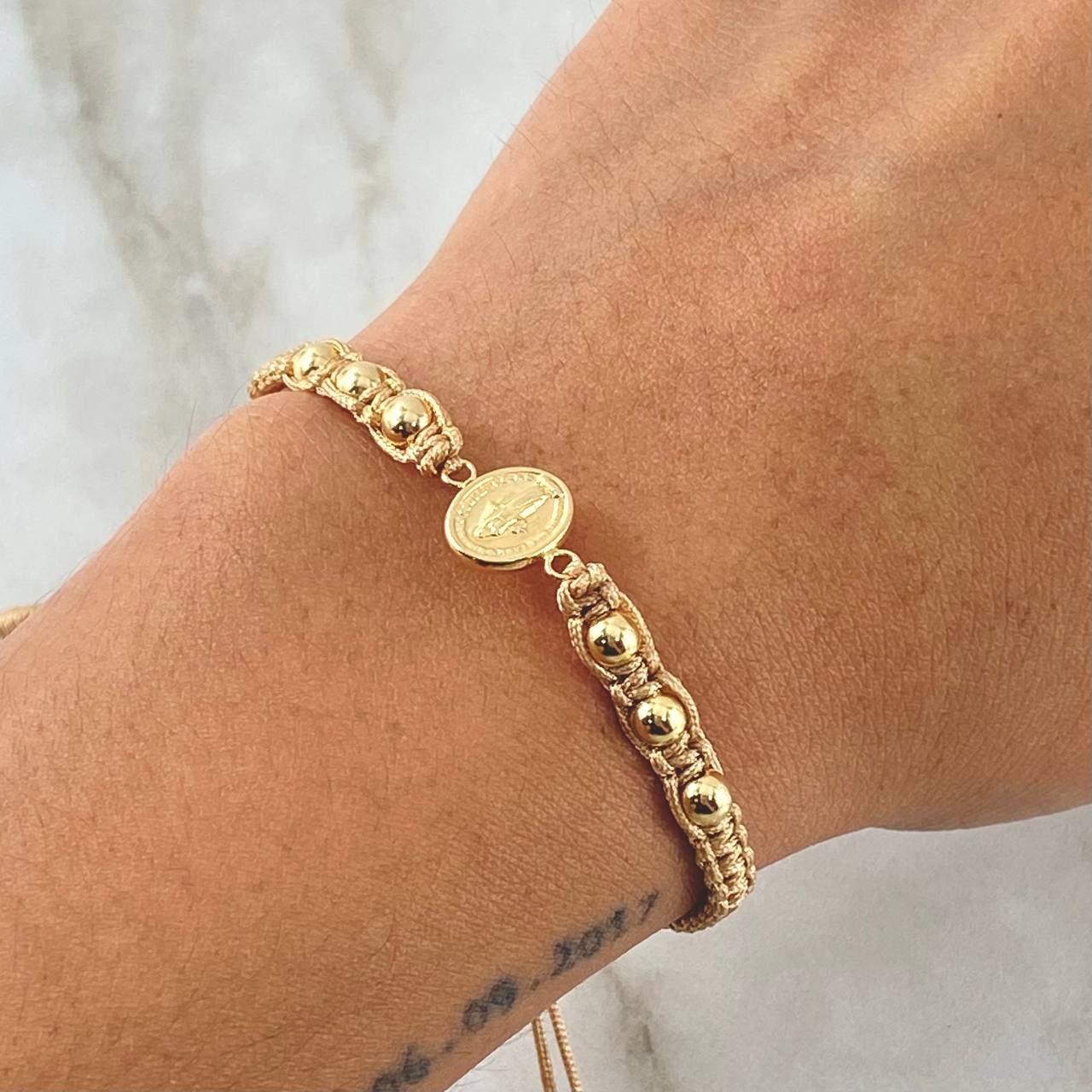 Beige Bracelet Charm 1.05gr / 4mm Beads Polished 6 pcs 18K Yellow Gold ©