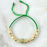 Pulsera Verde Herraje Rueda Circones Verdes 5.7gr / 6mm Bolas Diamantadas 6 und Diamantados 6 und Oro Amarillo 18K *