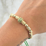 Pulsera Verde Herraje Rueda Circones Verdes 5.7gr / 6mm Bolas Diamantadas 6 und Diamantados 6 und Oro Amarillo 18K *