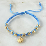 Pulsera Celeste Herraje Corazón Troquelado 2.25gr / 4mm-5mm Bolas Lisas 14 und Oro Amarillo 18K