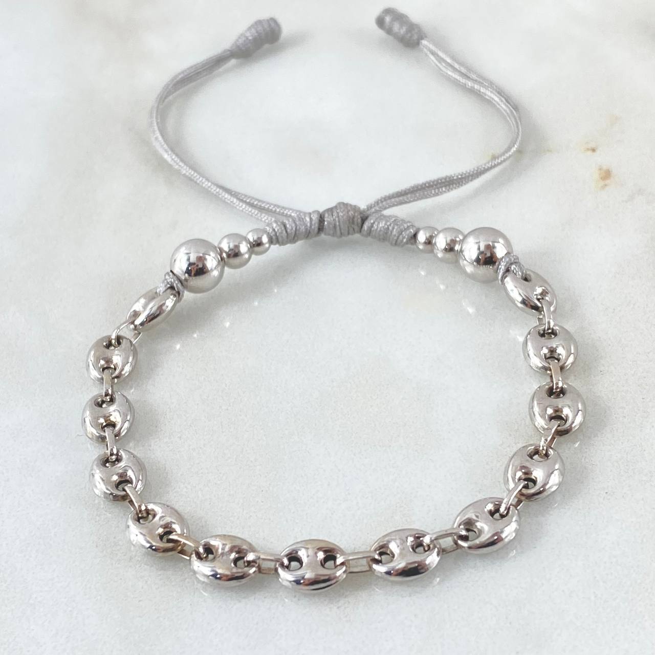 Gray Patch Bracelet GC 3.1gr / 3mm-4mm-6mm Beads Polished 6 pcs 18K Yellow Gold