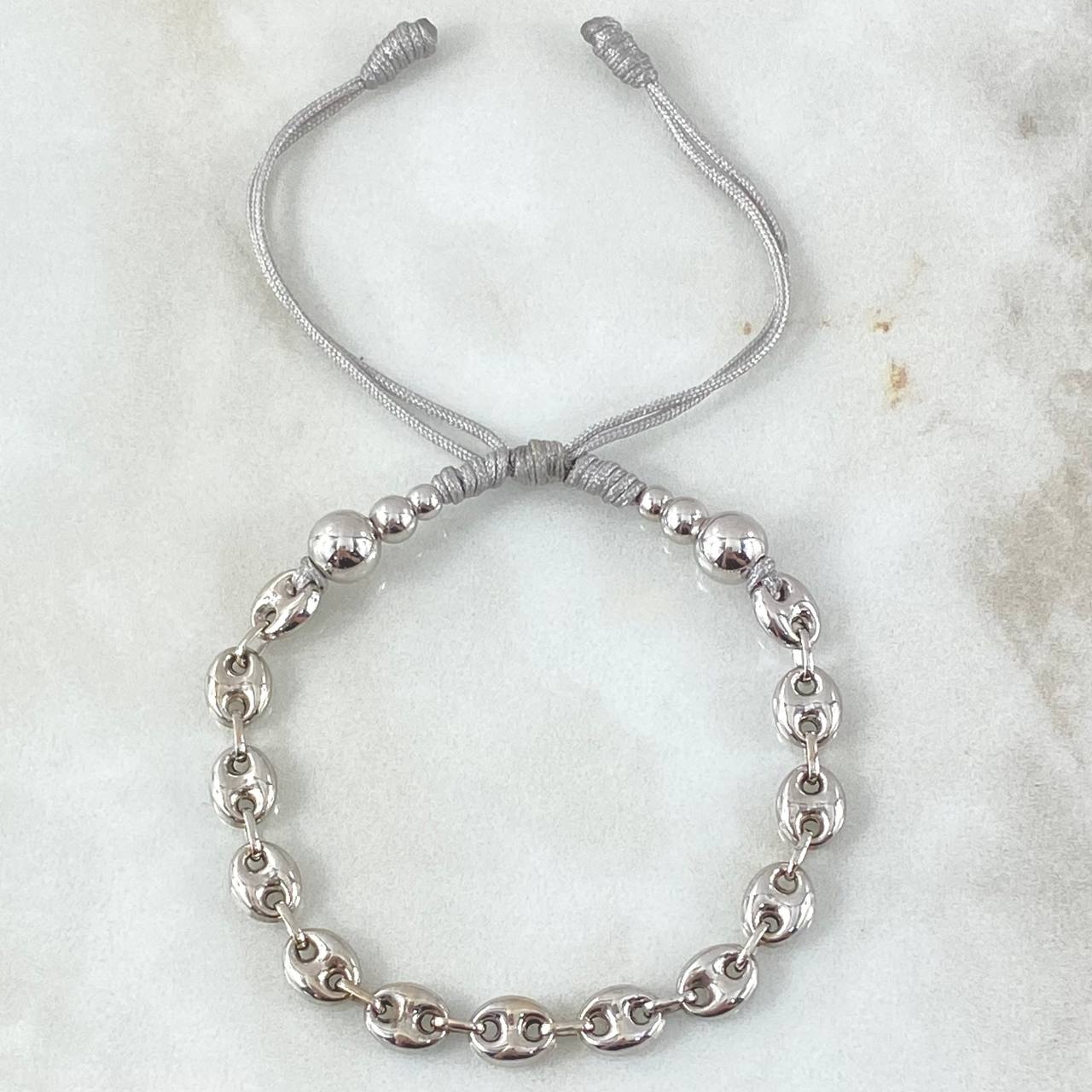 Gray Patch Bracelet GC 3.1gr / 3mm-4mm-6mm Beads Polished 6 pcs 18K Yellow Gold