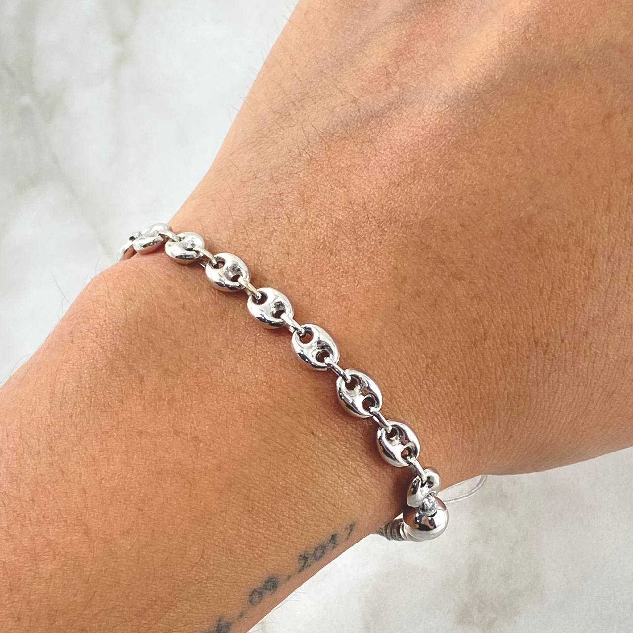 Gray Patch Bracelet GC 3.1gr / 3mm-4mm-6mm Beads Polished 6 pcs 18K Yellow Gold
