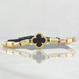 Black Bracelet Charm Clover VCyA Black Onyx 2.9gr / 3mm-4mm Cylinders Diamond Cut 6 pcs Plain 8 pcs Two Yellow and Rose Gold 18K *