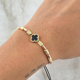 Black Bracelet Charm Clover VCyA Black Onyx 2.9gr / 3mm-4mm Cylinders Diamond Cut 6 pcs Plain 8 pcs Two Yellow and Rose Gold 18K *