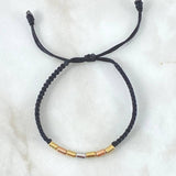 Pulsera Negra Cilindro 0.55gr / 3mm Lisos Tres Oros 18K *