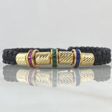 Pulsera Negra Herraje Rueda Circones Azul Verde Fucsia 4.4gr / 6mm Cilindros Diamantados 4 und Oro Amarillo 18K