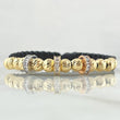 Black Bracelet Charm Wheel 6gr / 6mm Beads Diamond Cut 12 pcs White Zircons Three 18K Golds ©