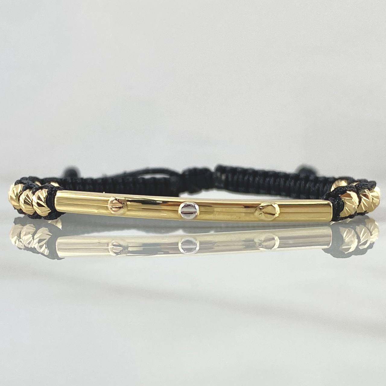 Black Bracelet Charm Cylinder Trio of Nails 1.7gr / 4mm Beads Diamond Cut 12 pcs Three 18K Golds ©