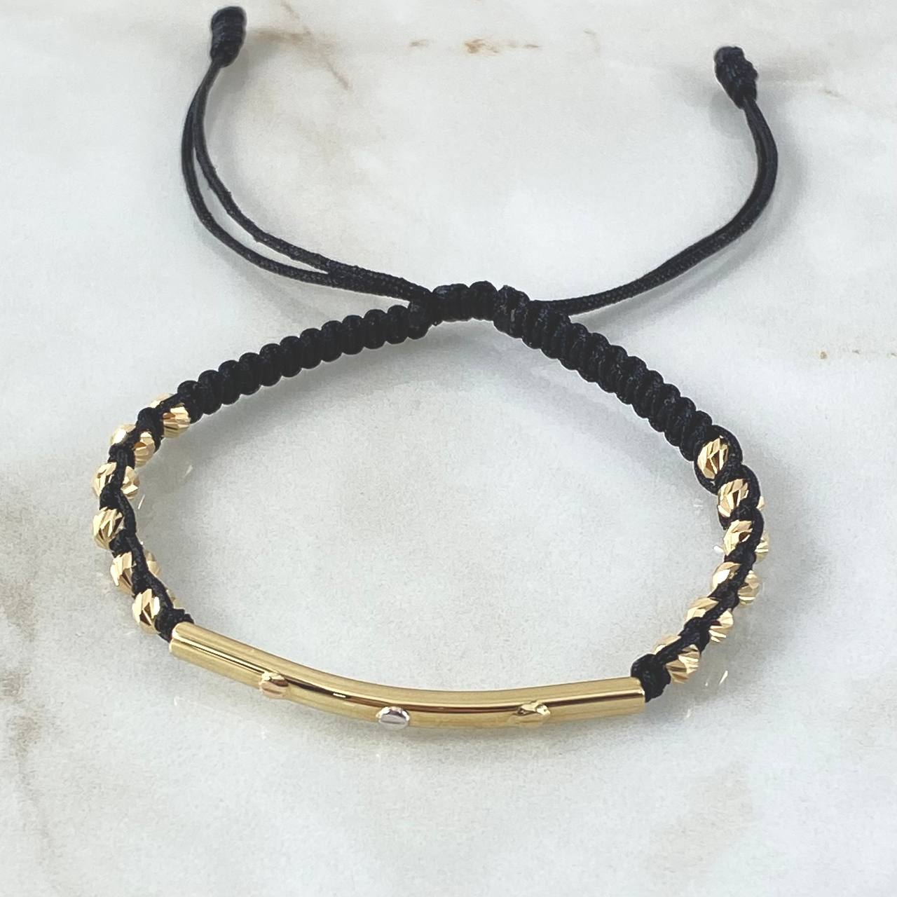 Black Bracelet Charm Cylinder Trio of Nails 1.7gr / 4mm Beads Diamond Cut 12 pcs Three 18K Golds ©