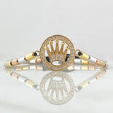 Pulsera Negra Herraje Circulo Corona RX 4gr / 3mm Cilindros Lisos 14 und Circones Blancos Tres Oros 18K ©