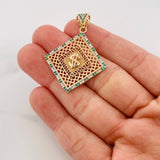 Pendant Rhombus Peso Sign 4.75g / 1 1/2 in Two Golds Yellow White 18K