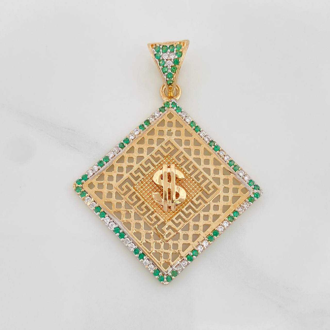 Pendant Rhombus Peso Sign 4.75g / 1 1/2 in Two Golds Yellow White 18K
