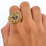 Anillo Brújula 9.65g / T11 1/2 Dos Oros Negro Amarillo 18K