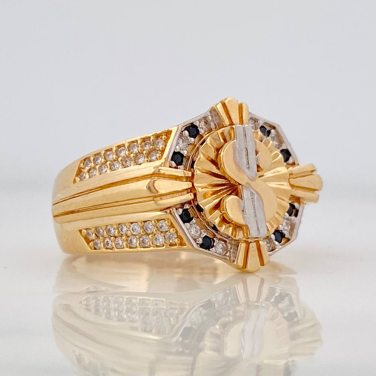 Anillo Signo Peso 7.75g / T9 3/4 Dos Oros Amarillo Blanco 18K
