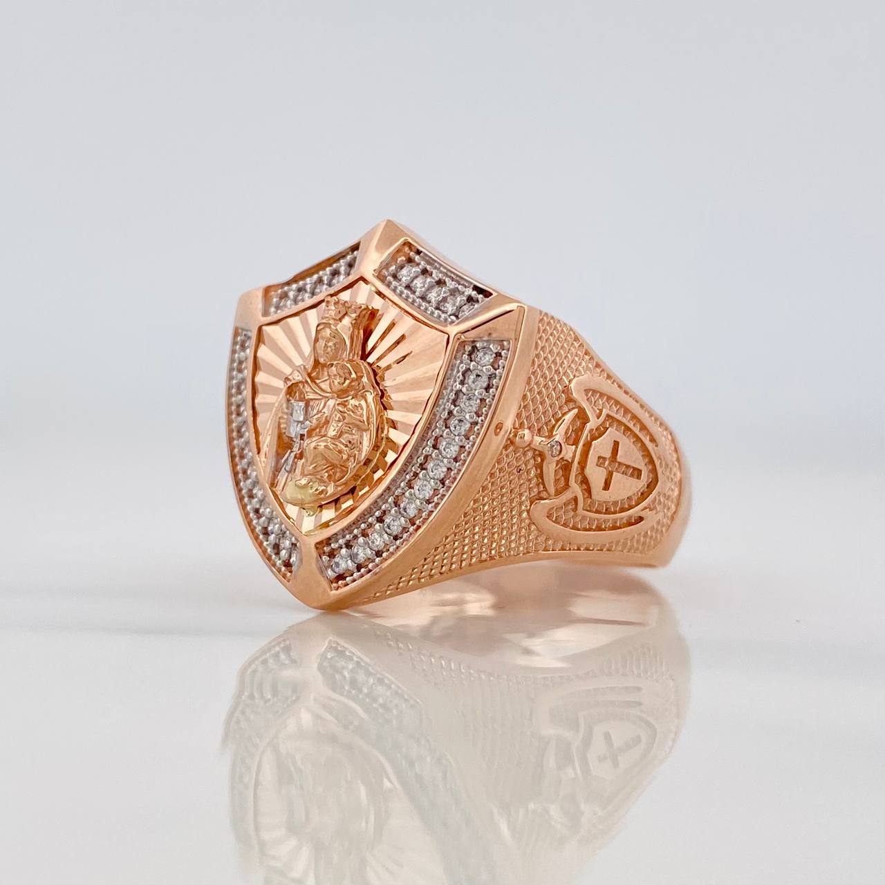 Anillo Escudo Virgen del Carmen 9.95g / T10 Dos Oros Blanco Rosa 18K