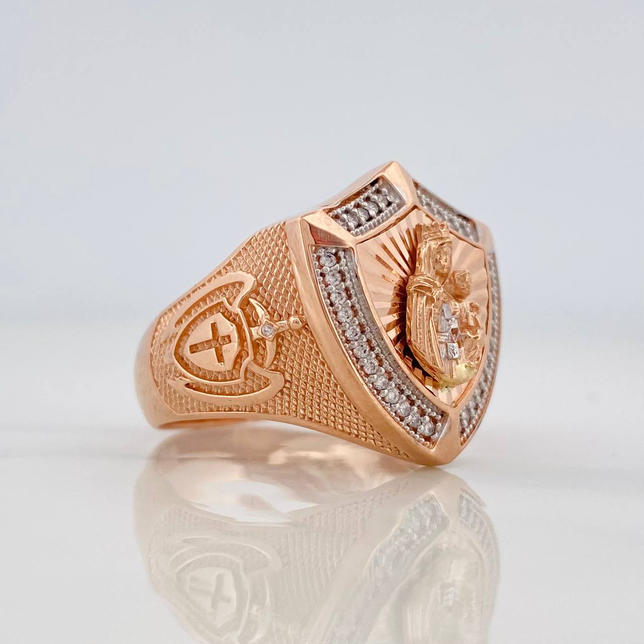 Anillo Escudo Virgen del Carmen 9.95g / T10 Dos Oros Blanco Rosa 18K