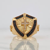 Anillo Escudo Cruz 9.5g / T9 1/4 Dos Oros Negro Amarillo 18K