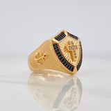 Anillo Escudo Cruz 9.5g / T9 1/4 Dos Oros Negro Amarillo 18K