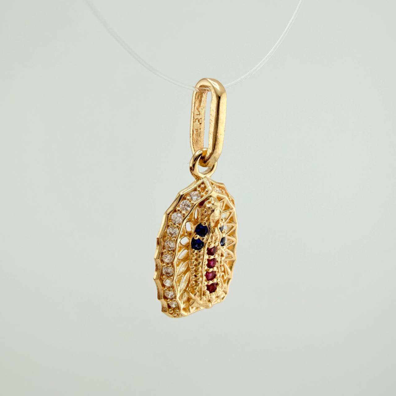 Pendant Virgin Guadalupe 1.3gr / 2.1cm / Fuchsia Blue White Zircons 18K Yellow Gold &