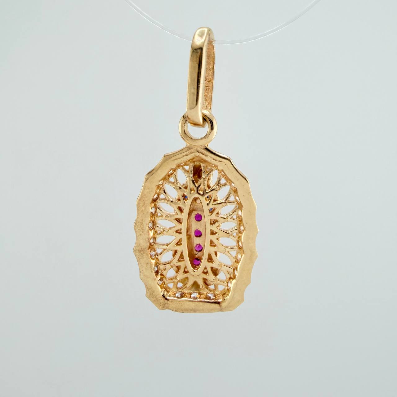 Pendant Virgin Guadalupe 1.3gr / 2.1cm / Fuchsia Blue White Zircons 18K Yellow Gold &
