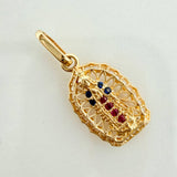 Pendant Virgin Guadalupe 1.3gr / 2.1cm / Fuchsia Blue White Zircons 18K Yellow Gold &